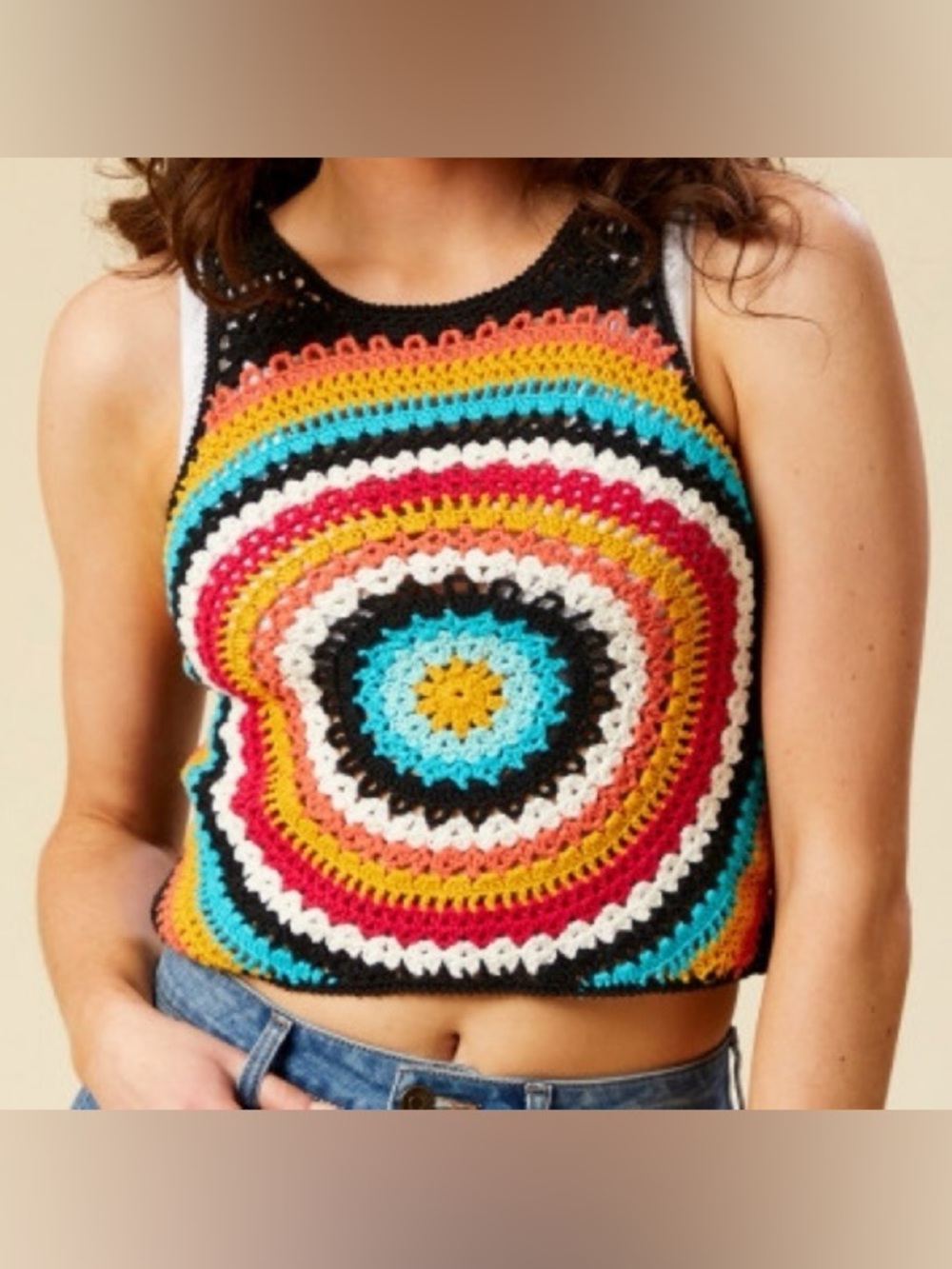 Altar’d State Women’s Colorful Crochet Cropped Tank Top, Size Small